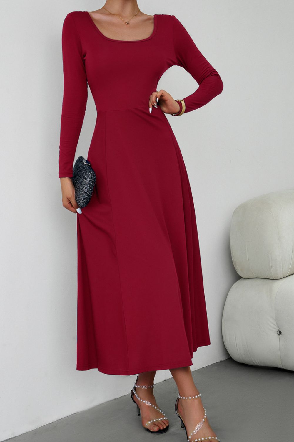 Honeybee Mumford's Scoop Neck Long Sleeve Lace-Up Maxi Dress