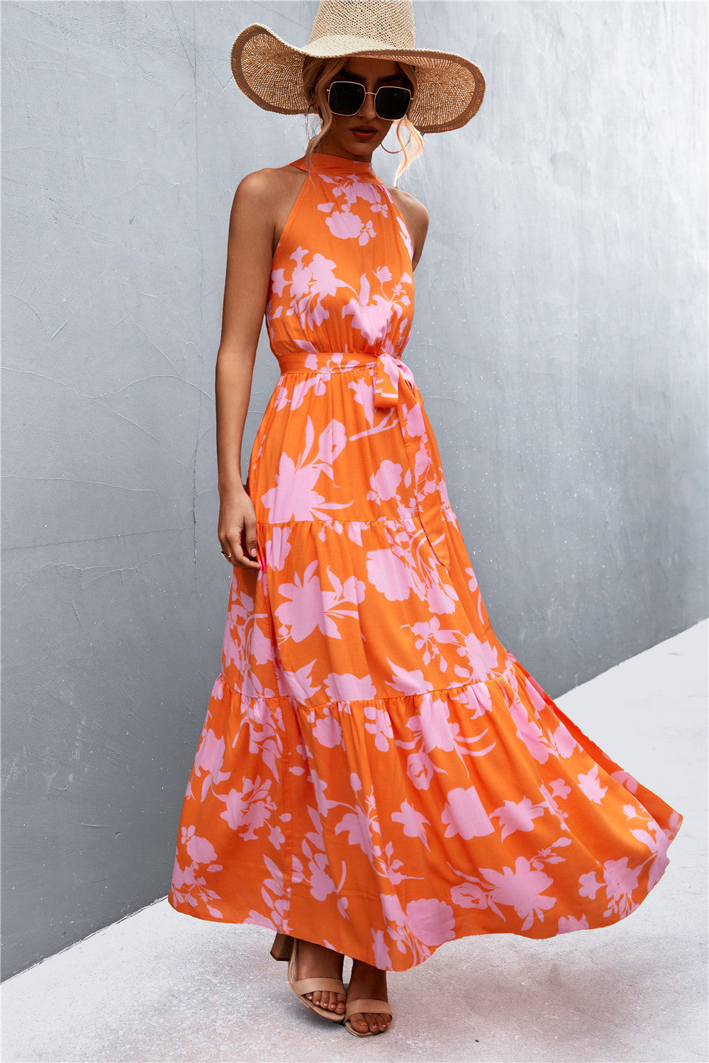 Honeybee Mumford's Printed Sleeveless Tie Waist Maxi Dress