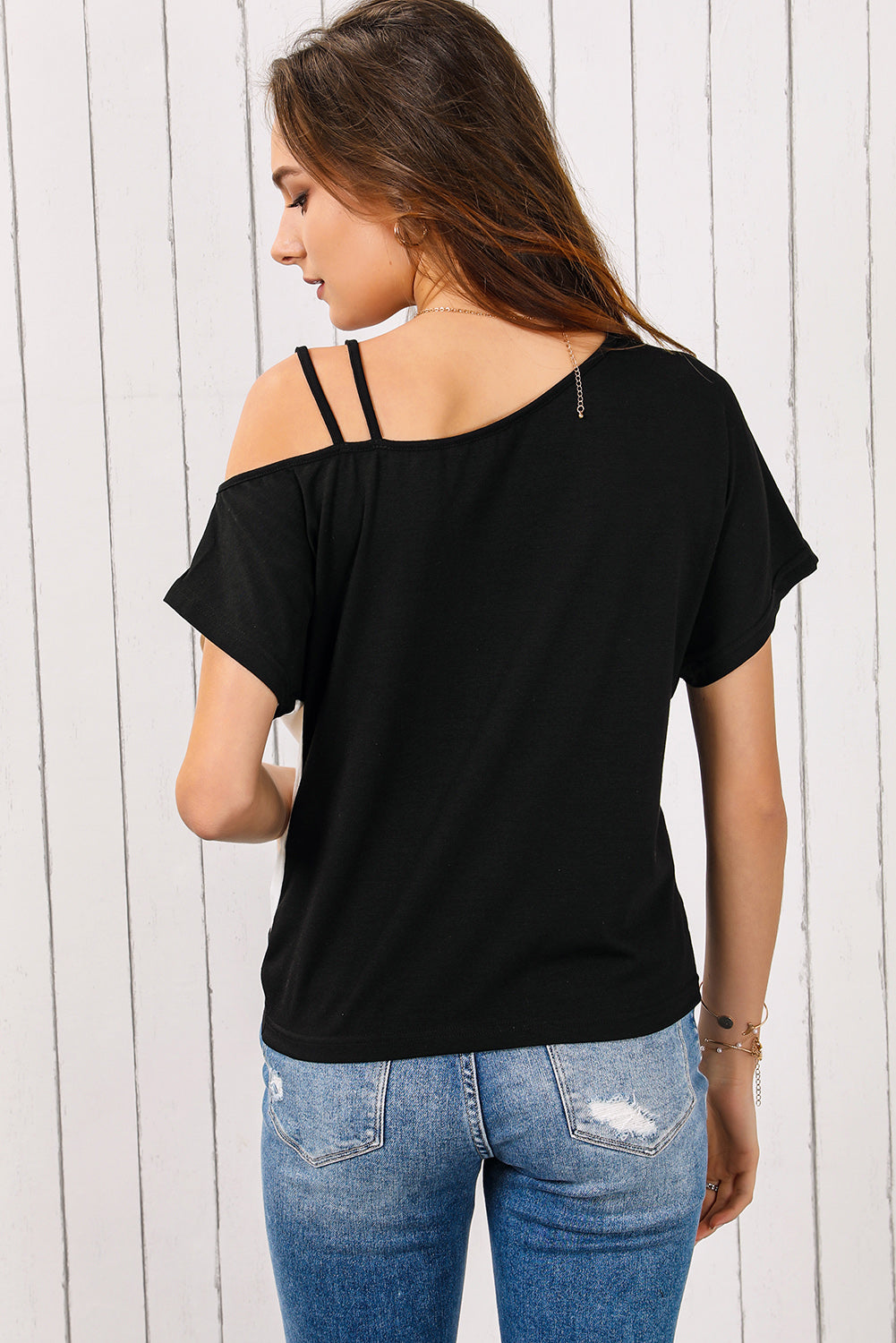 Honeybee Mumford's Contrast Twisted Asymmetrical Neck Top