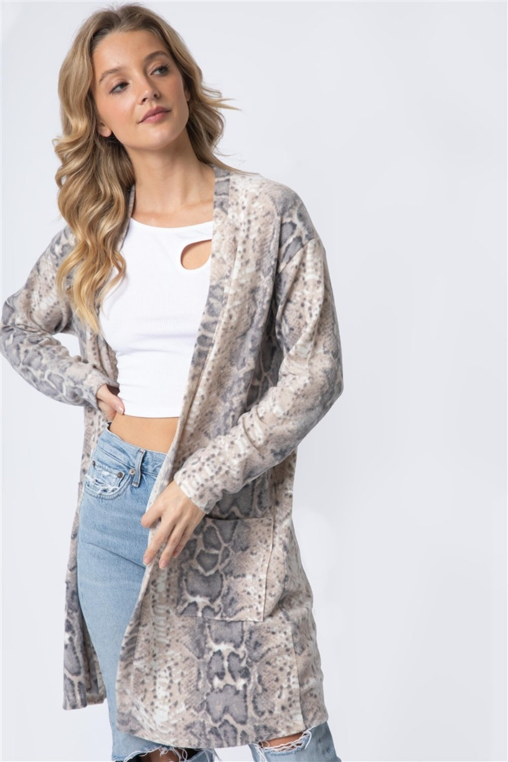 Honeybee Mumford's Cherish Apparel Animal Print Flannel Open Front Longline Cardigan