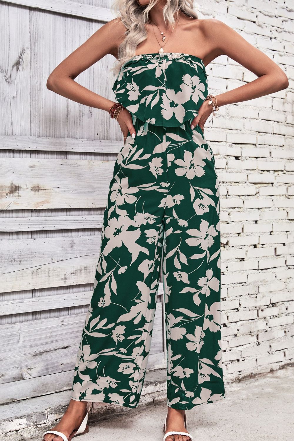 Honeybee Mumford's Floral Strapless Wide Leg Jumpsuit