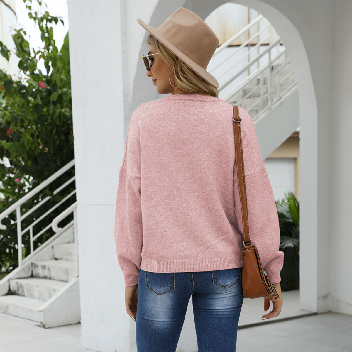 Honeybee Mumford's Round Neck Long Sleeve Drop Shoulder Sweater