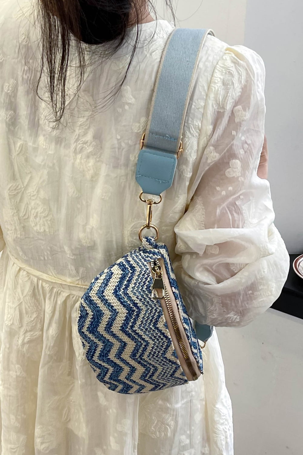 honeybee Mumford's Chevron Straw Sling Bag