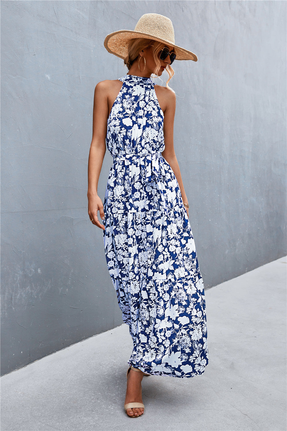 Honeybee Mumford's Printed Sleeveless Tie Waist Maxi Dress