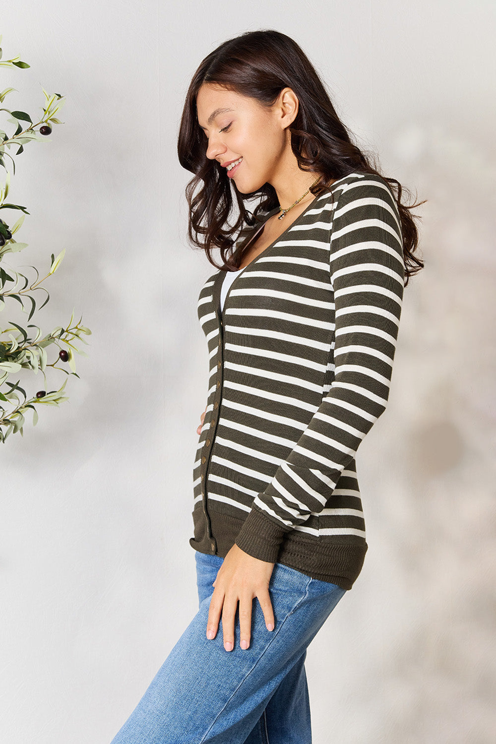 Honeybee Mumford's Full Size Striped Snap Down Cardigan