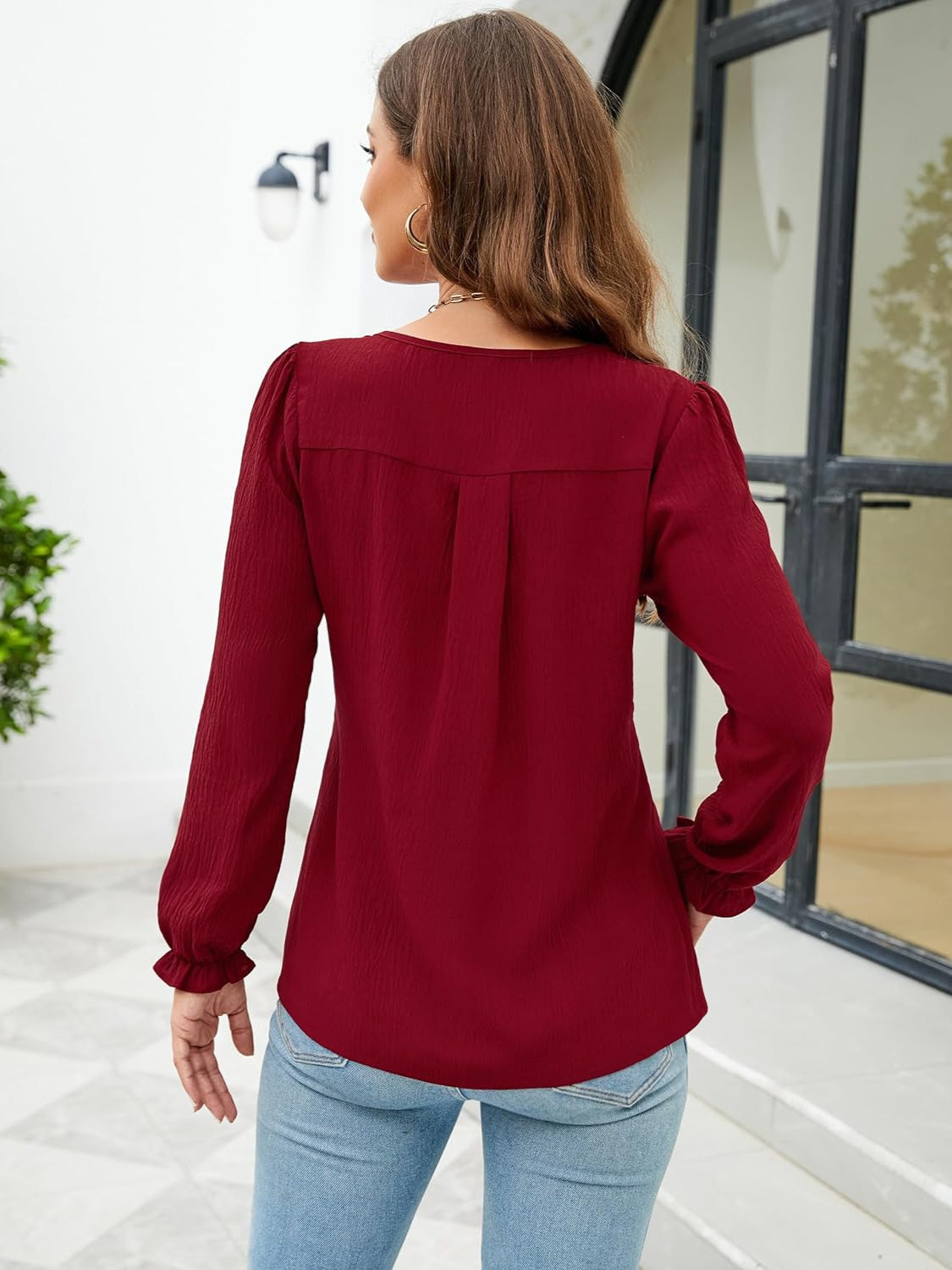 Honeybee Mumford's Notched Flounce Sleeve Blouse