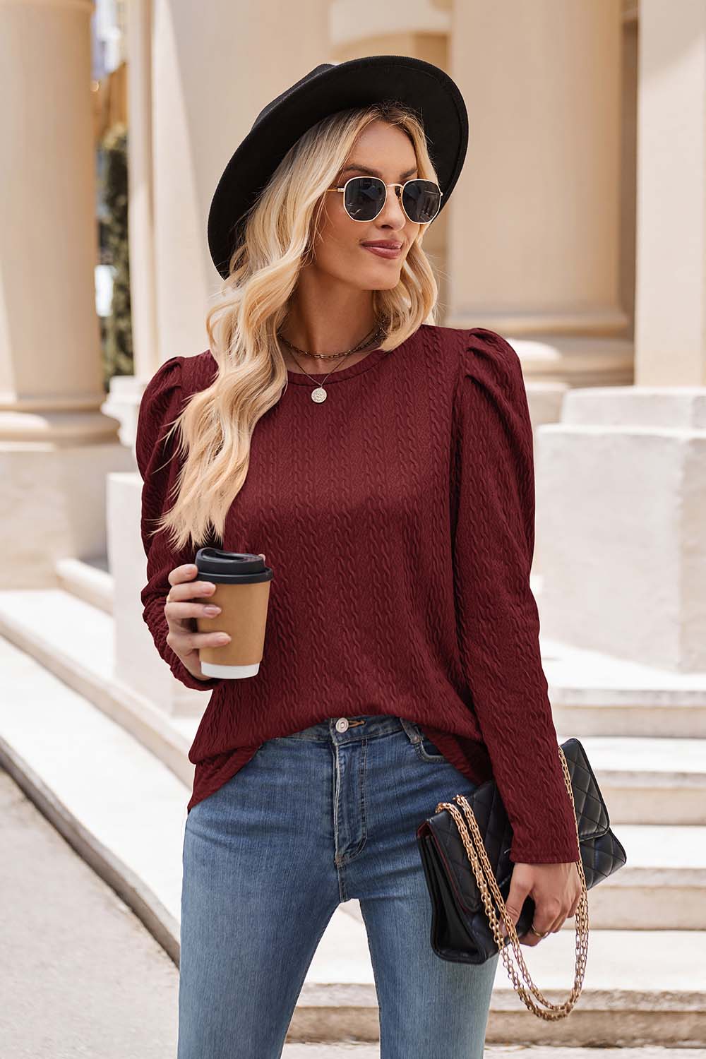 Honeybee Mumford's Round Neck Puff Sleeve Blouse