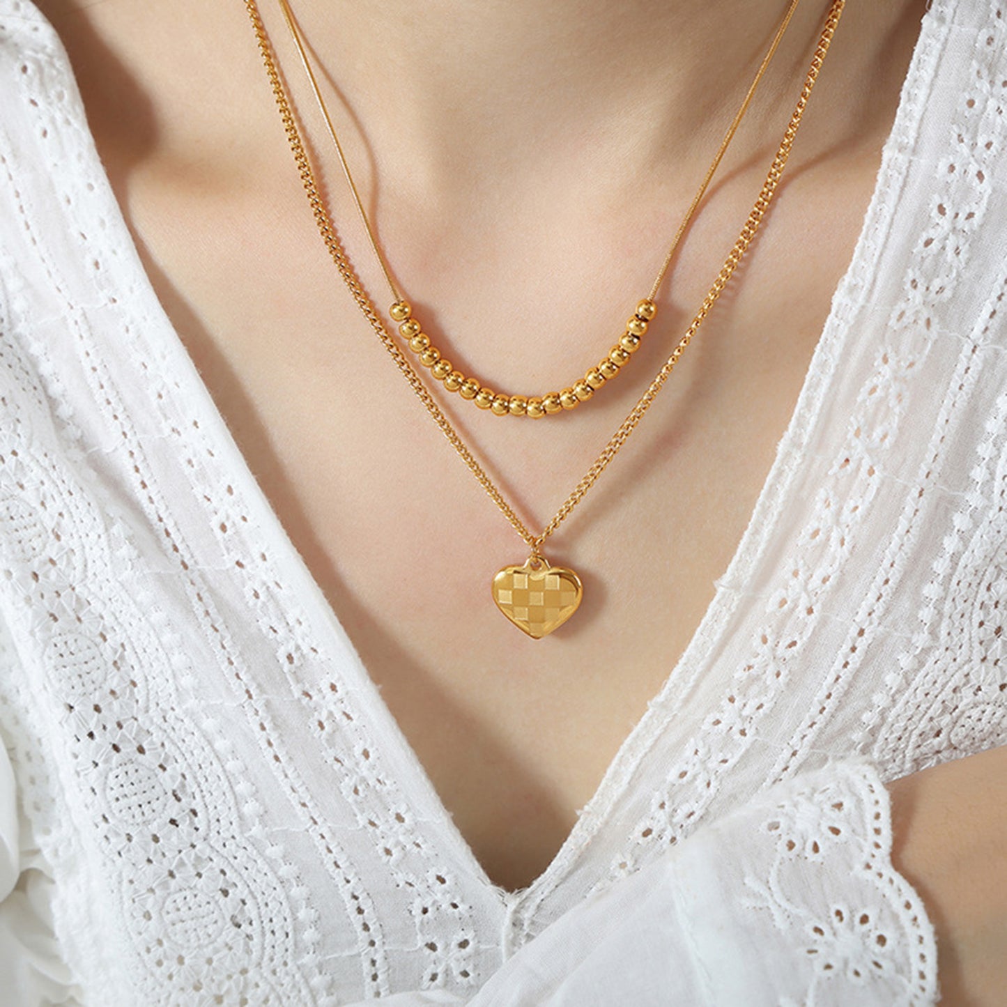 Honeybee Mumford's Heart Pendant Double-Layered Necklace