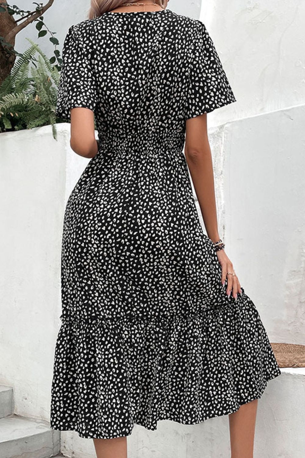 Honeybee Mumford's Leopard Short Sleeve Midi Dress