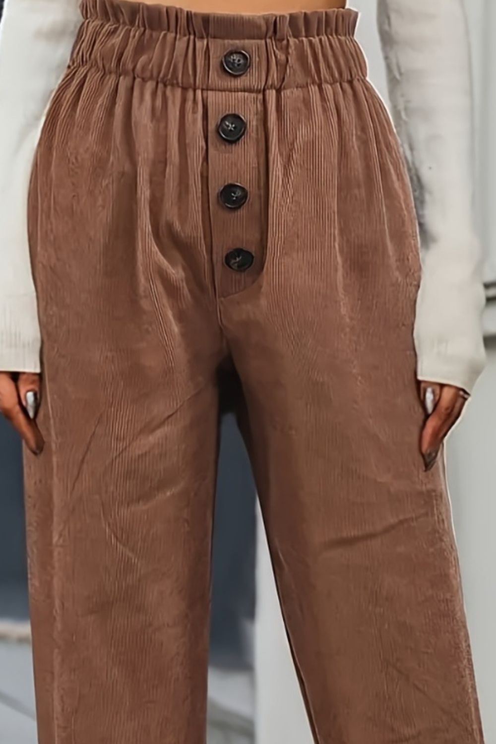 Honeybee Mumford's Decorative Button High Waist Pants