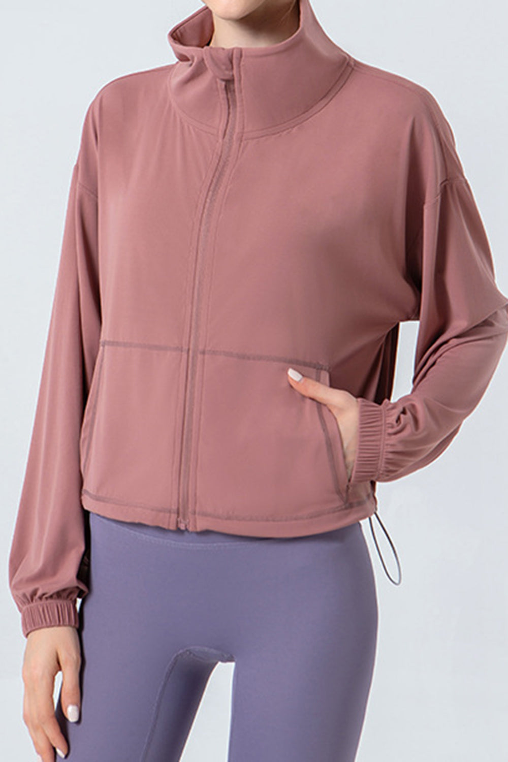 Honeybee Mumford's Drawstring Zip Up Dropped Shoulder Active Outerwear