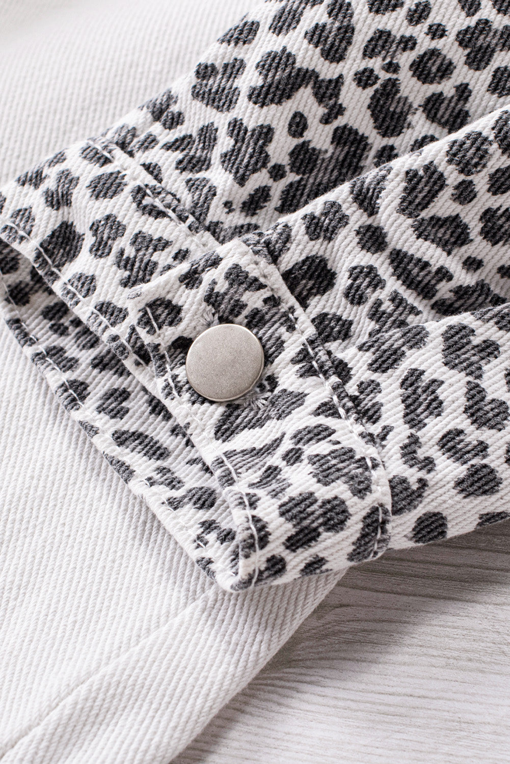 Honeybee Mumford's White Contrast Leopard Denim Jacket