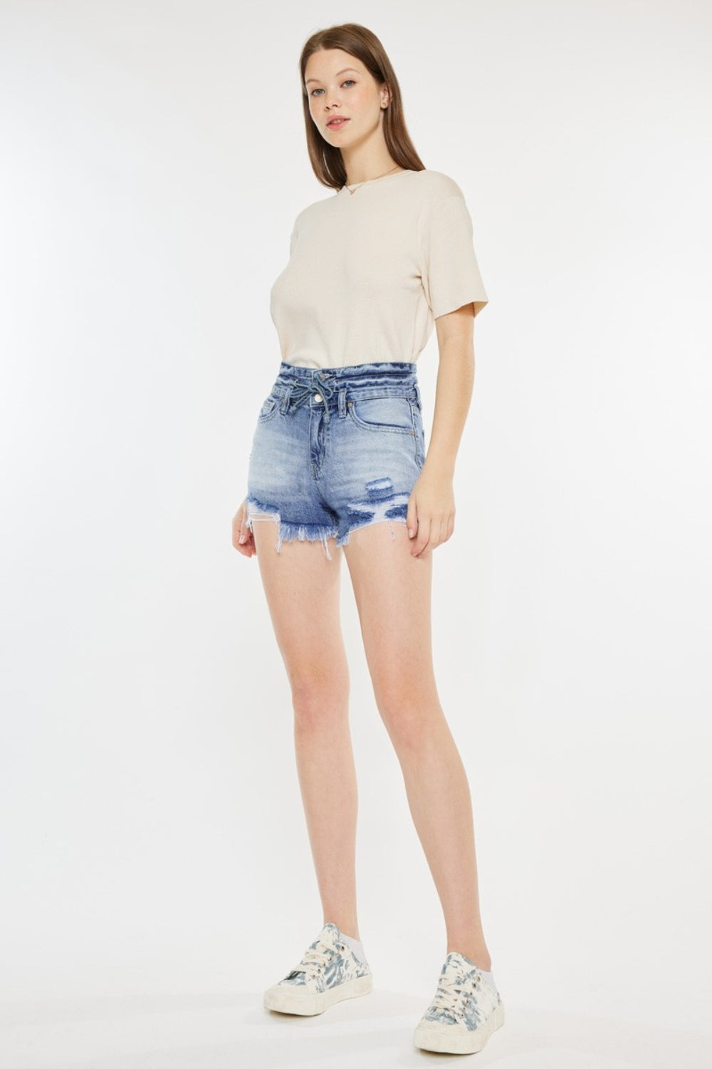 Honeybee Mumford's High Rise Frayed Hem Denim Shorts