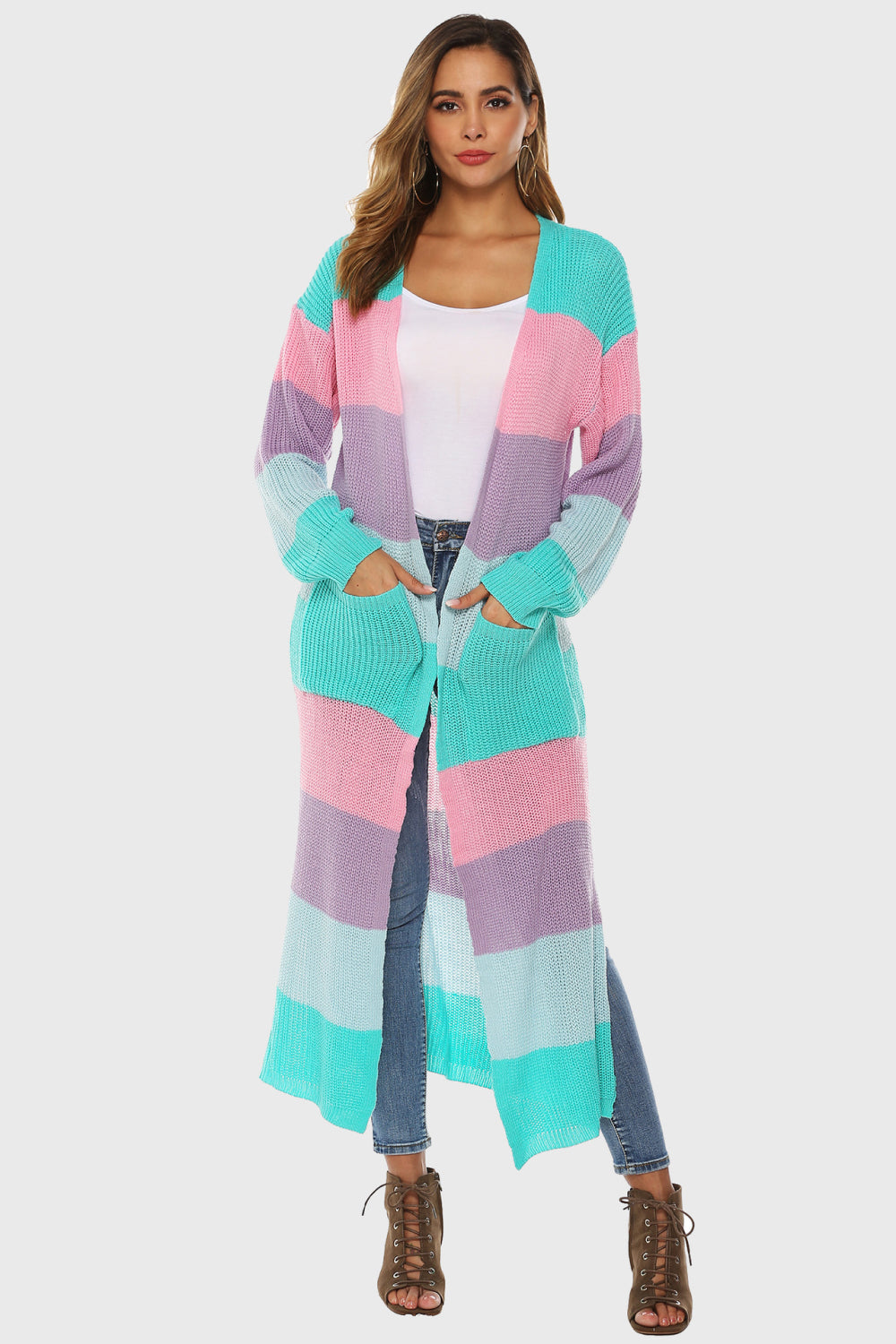 Honeybee Mumford's Color Block Long Sleeve Pocketed Cardigan