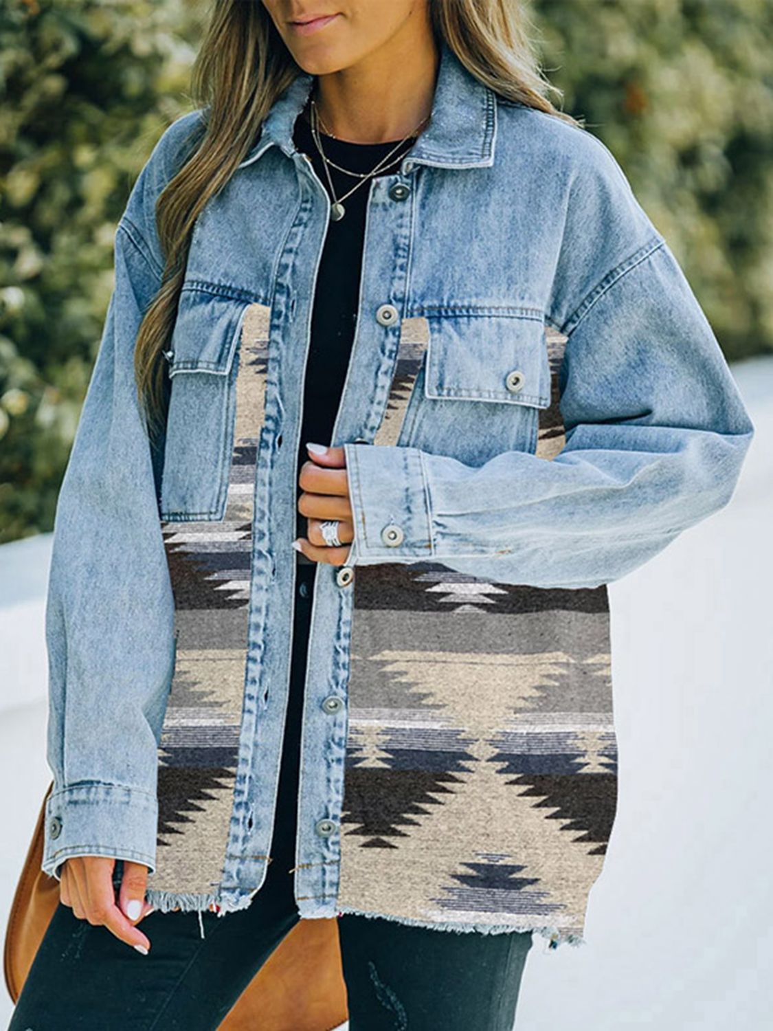 Honeybee Mumford's Collared Neck Dropped Shoulder Denim Jacket