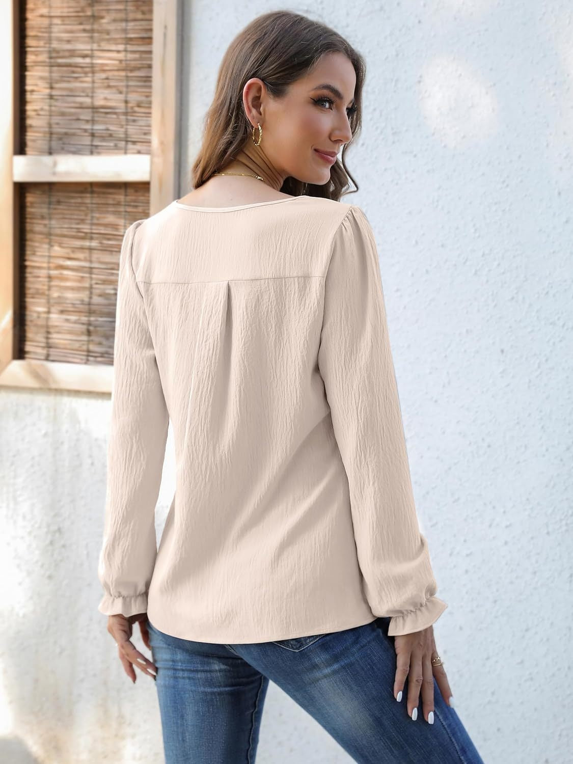 Honeybee Mumford's Notched Flounce Sleeve Blouse