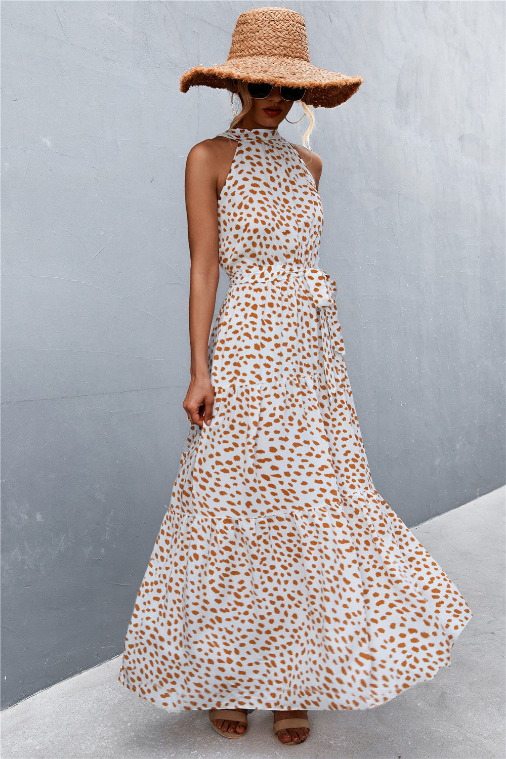 Honeybee Mumford's Printed Sleeveless Tie Waist Maxi Dress