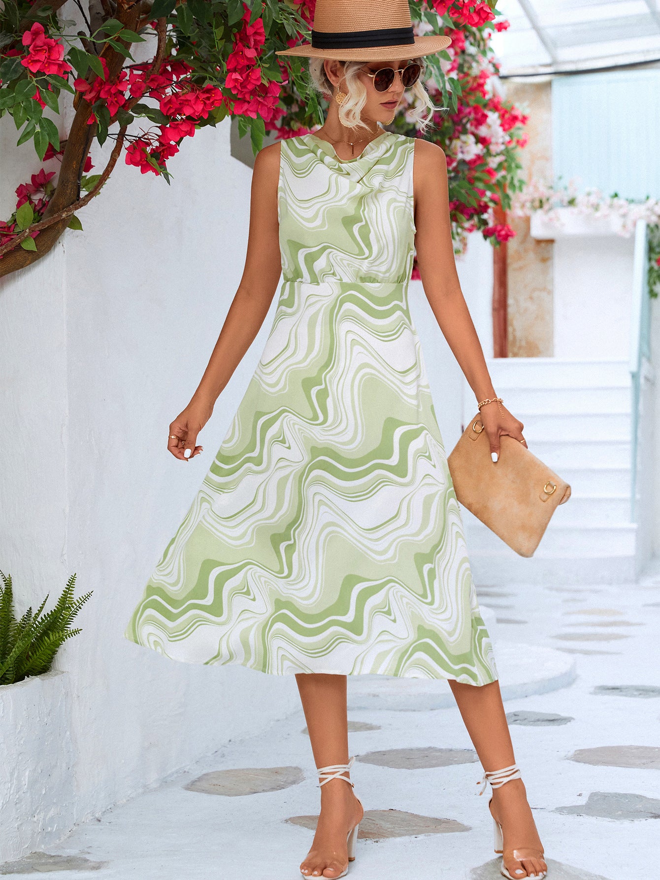 Honeybee Mumford's Printed Cowl Neck Sleeveless Dress