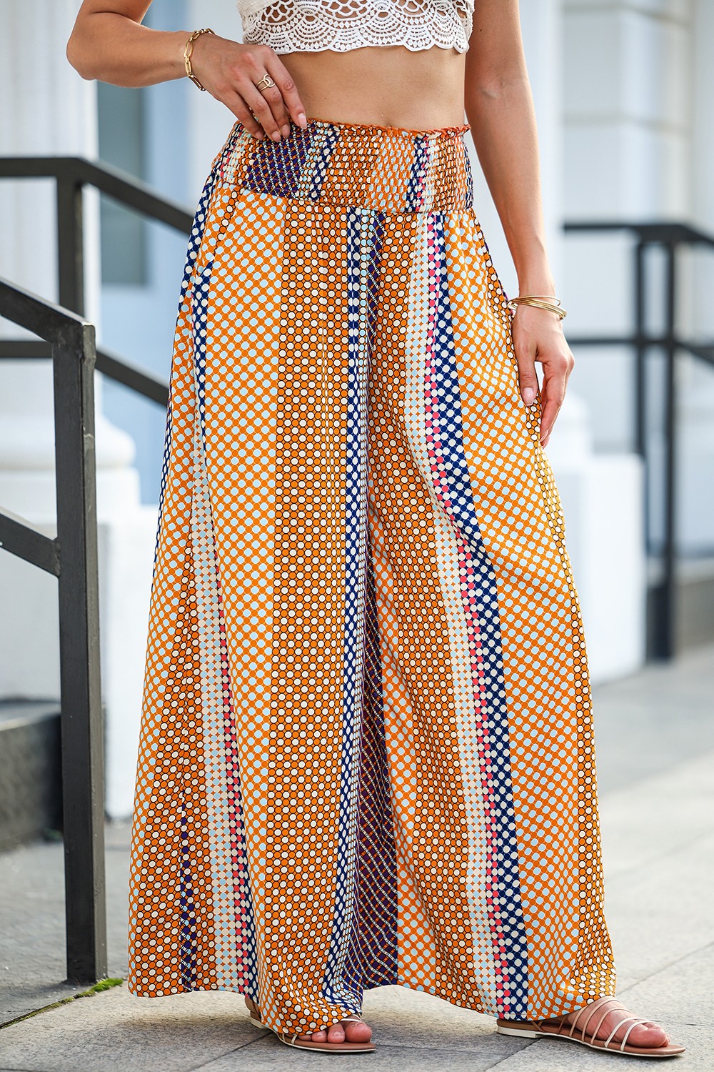 Honeybee Mumford's Printed Smocked Wide Waistband Palazzo Pants