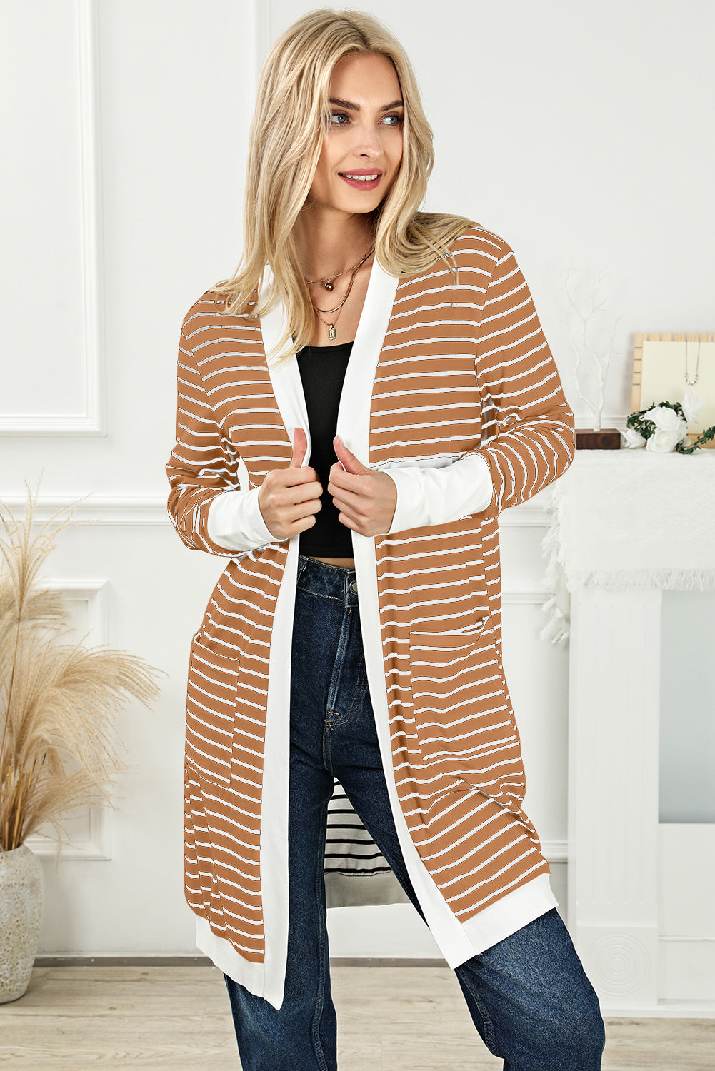 Honeybee Mumford's Striped Open Front Longline Cardigan