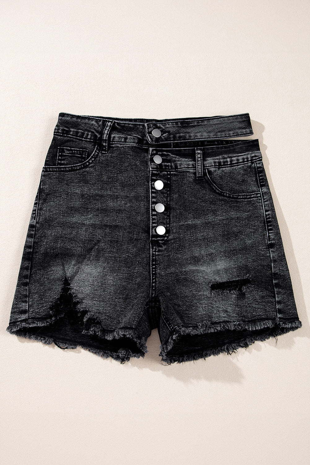 Honeybee Mumford's Black High Waist Multi Buttons Raw Edge Denim Shorts