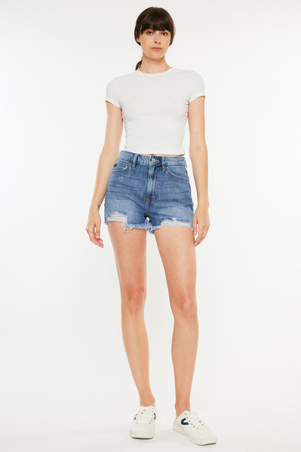 Honeybee Mumford's Distressed Raw Hem High Waist Denim Shorts