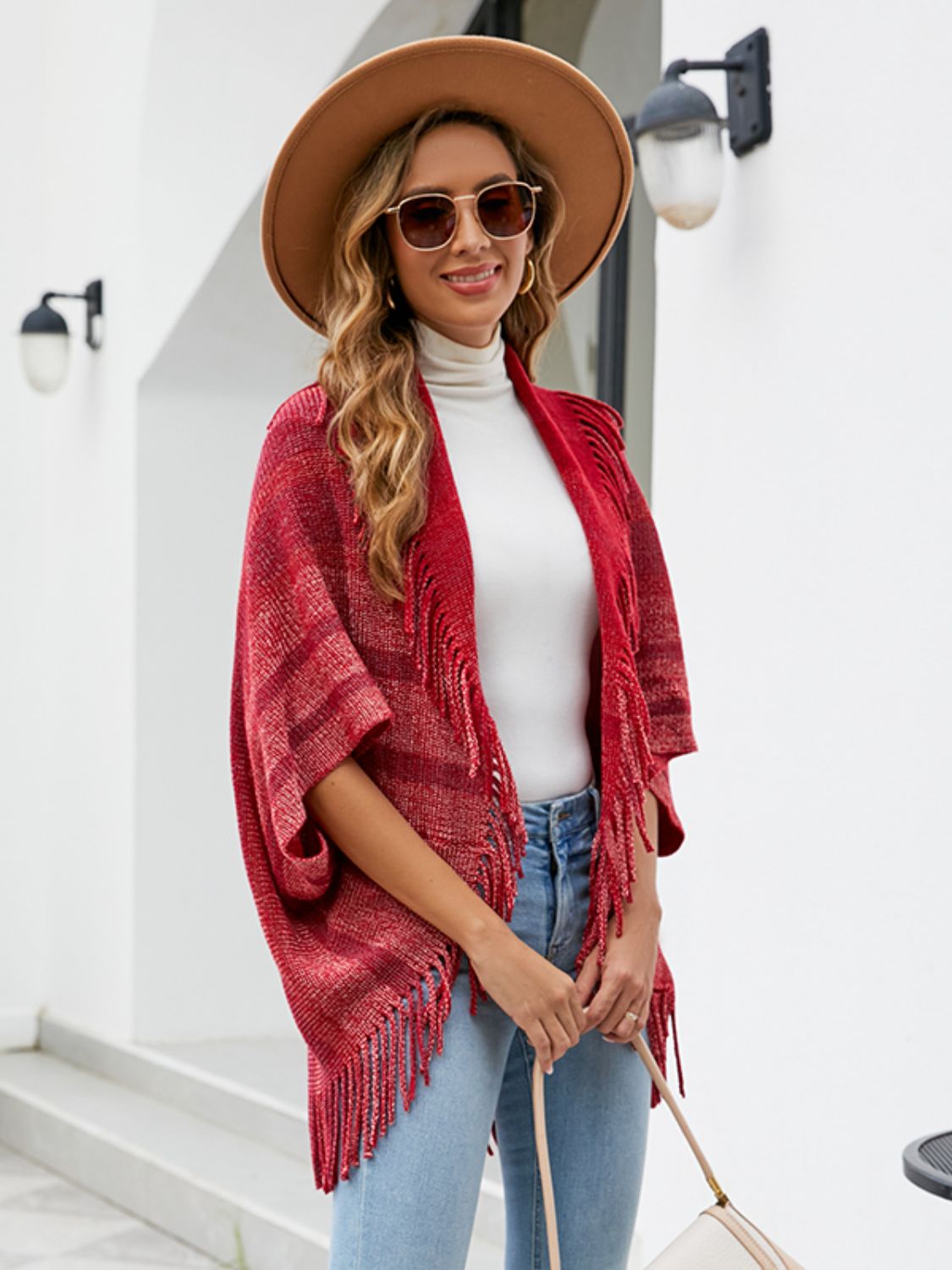 Honeybee Mumford's Fringe Detail Open Front Poncho