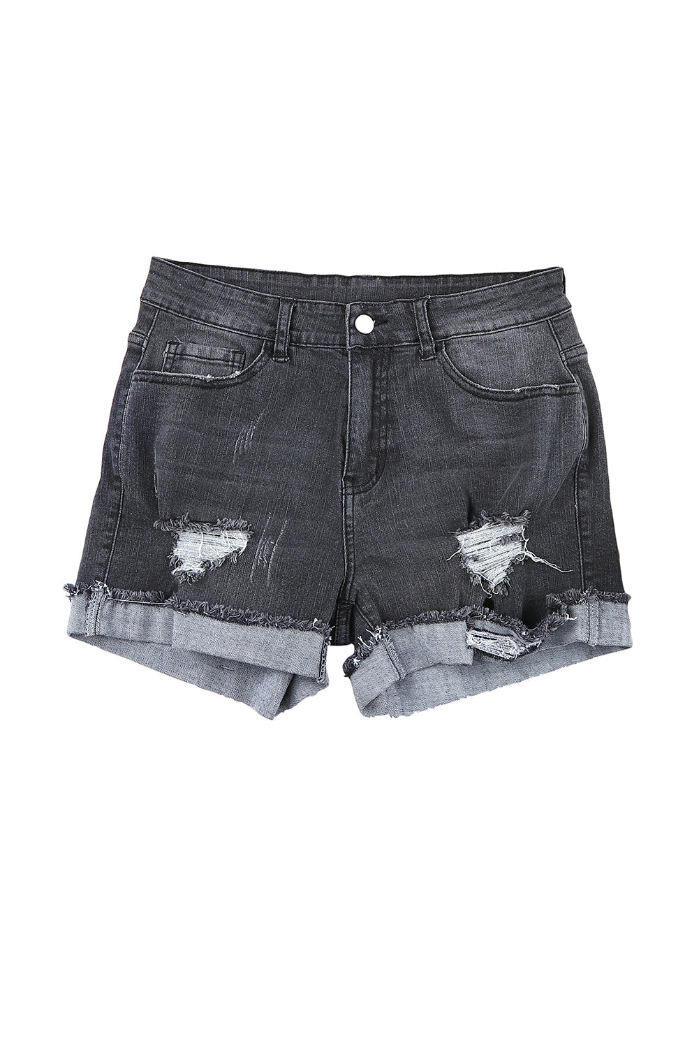 Honeybee Mumford's Distressed Ripped Rolled Hem Black Denim Shorts