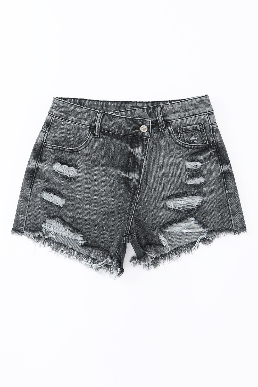 Honeybee Mumford's Black High Rise Crossover Waist Denim Shorts