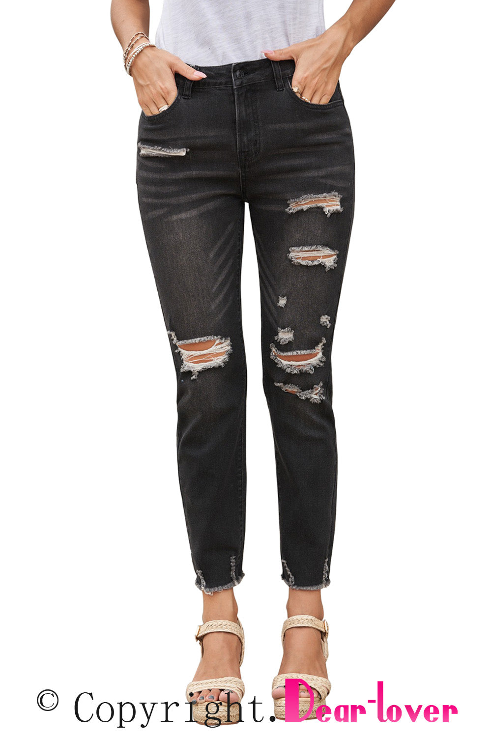 Honeybee Mumford's Black Distressed Boyfriend Denim Pants