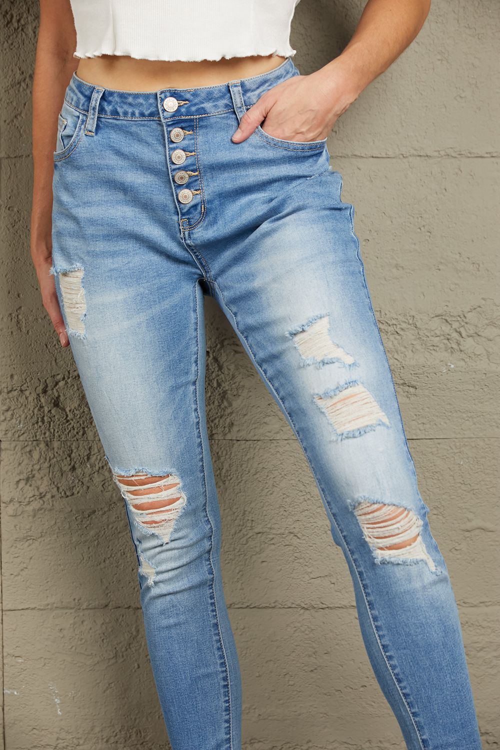 Honeybee Mumford's sky blue Frayed Ankle Skinny Jeans