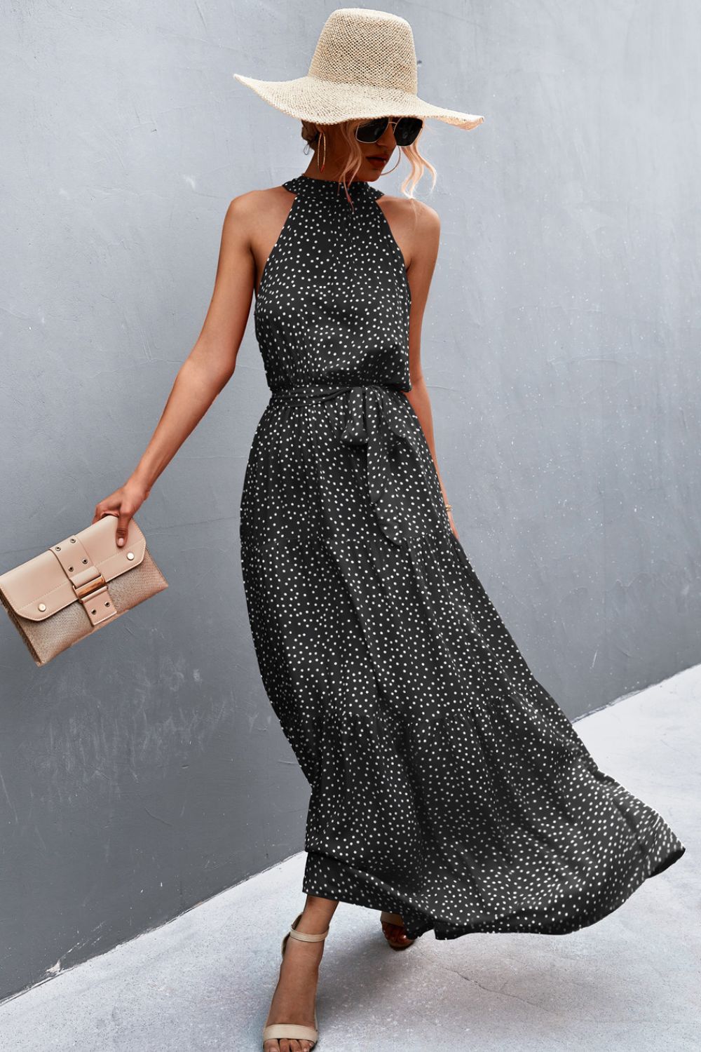 Honeybee Mumford's Printed Sleeveless Tie Waist Maxi Dress