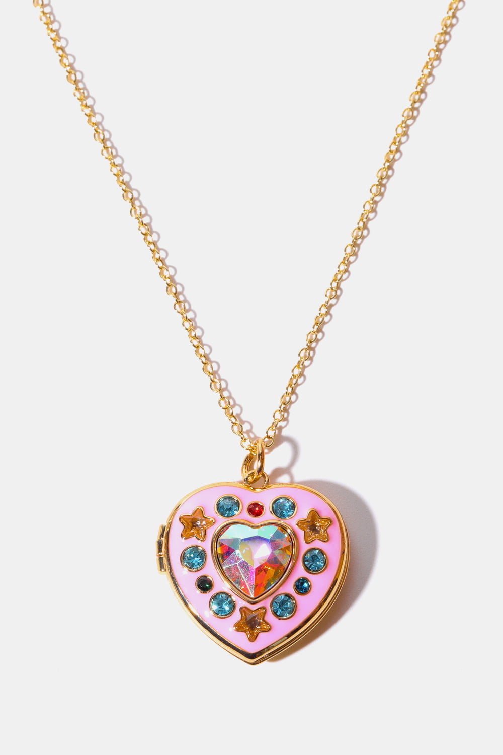 Honeybee Mumford's Rhinestone Decor Heart Box Pendant Necklace