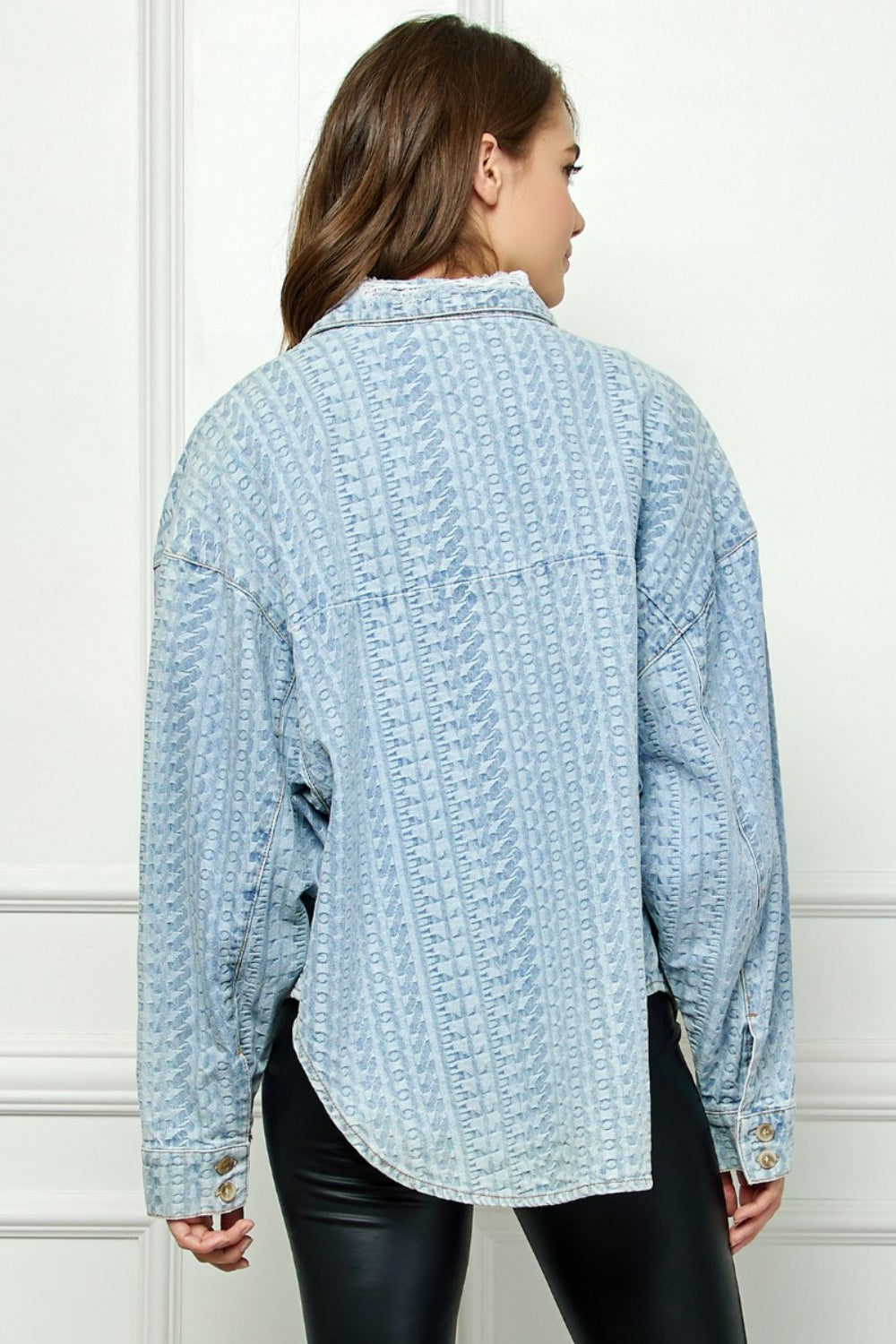 Honeybee Mumford's Veveret Button Up Dropped Shoulder Denim Top