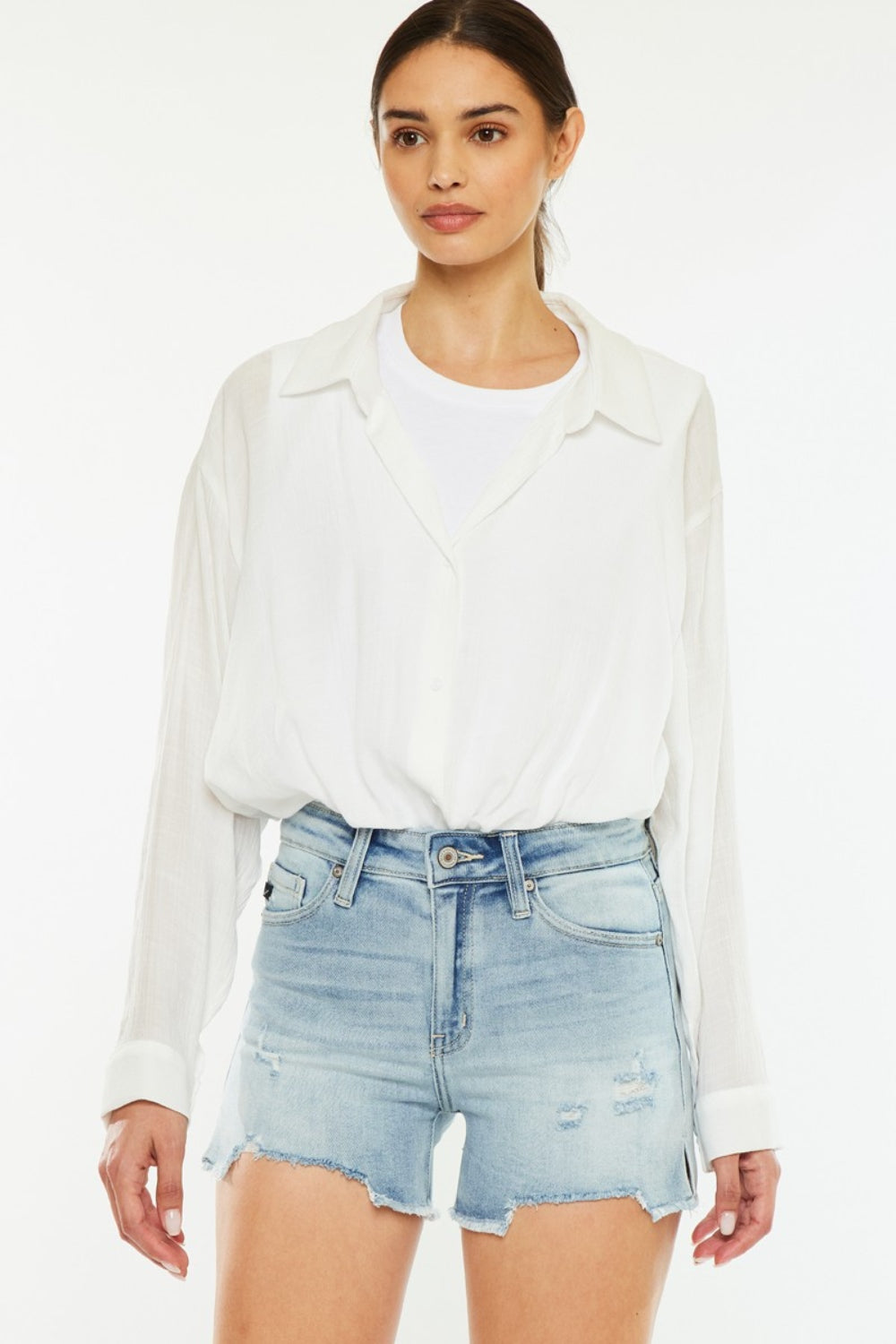 Honeybee Mumford's High Rise Side Slit Denim Shorts