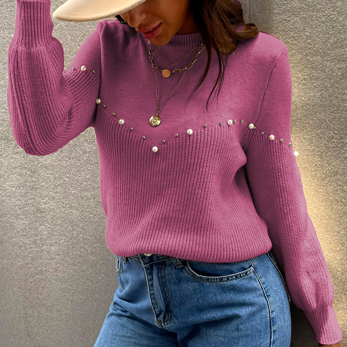 Honeybee Mumford's Pearl Detail Round Neck Sweater