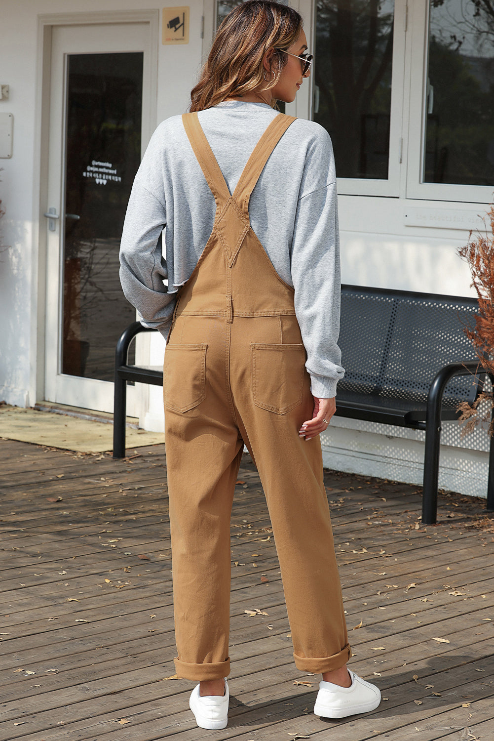 Honeybee Mumford's Khaki Vintage Multi Pockets Buckle Strap Cargo Denim Overalls