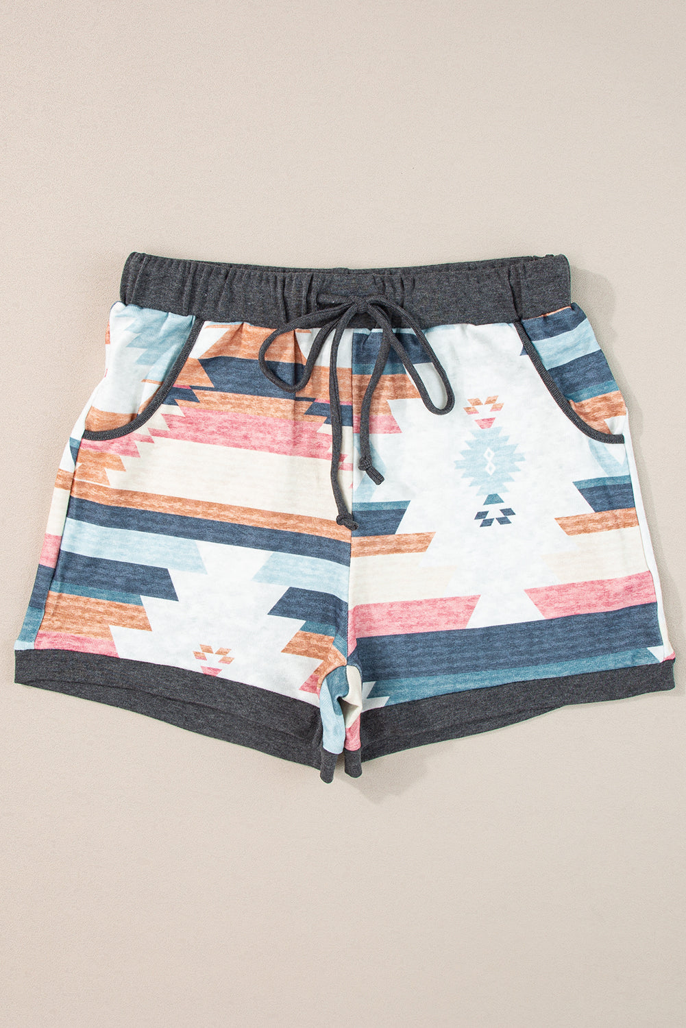 Honeybee Mumford's White Aztec Print Drawstring Waist Casual Shorts