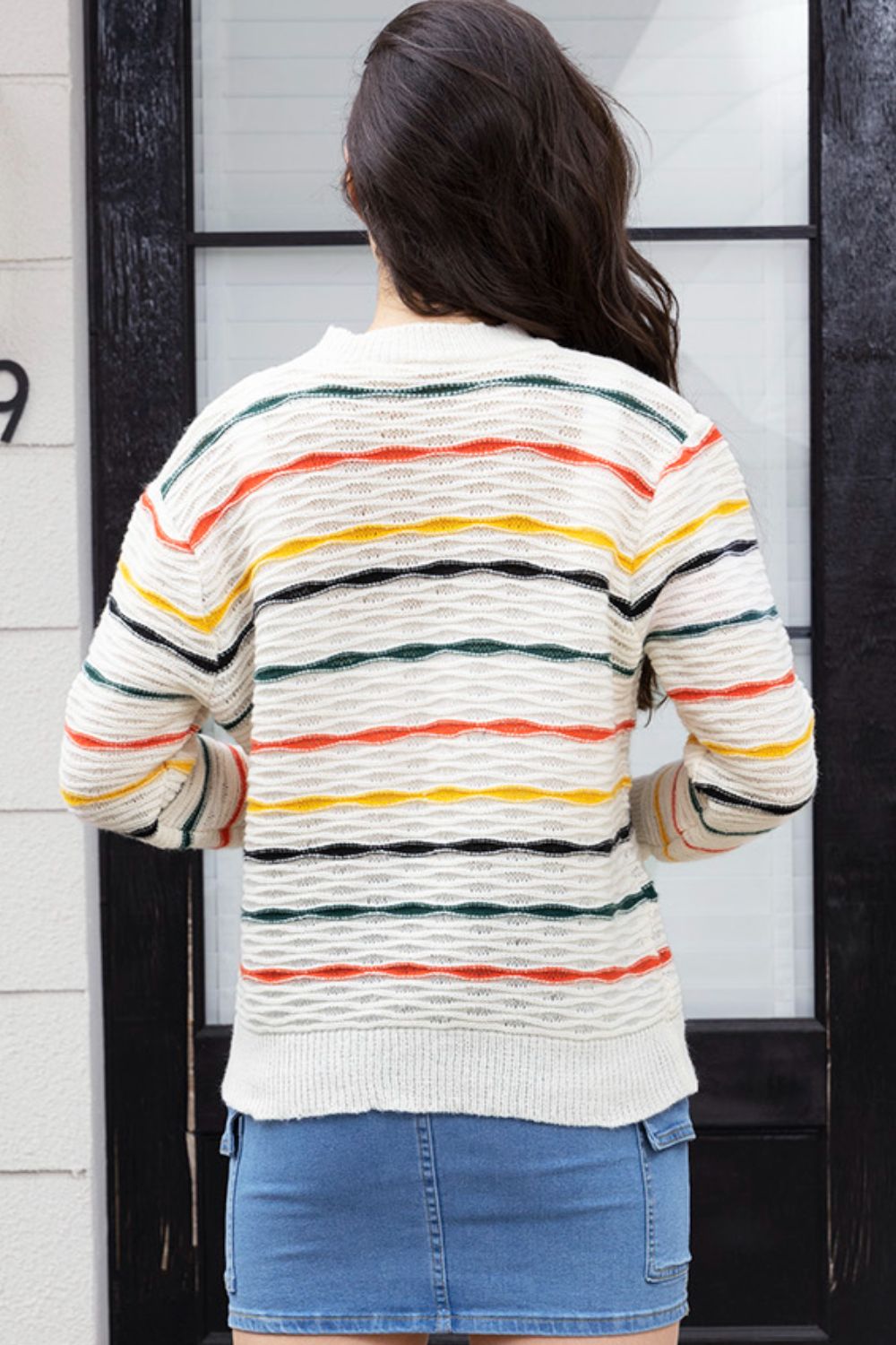 Honeybee Mumford's Striped Round Neck Long Sleeve Sweater