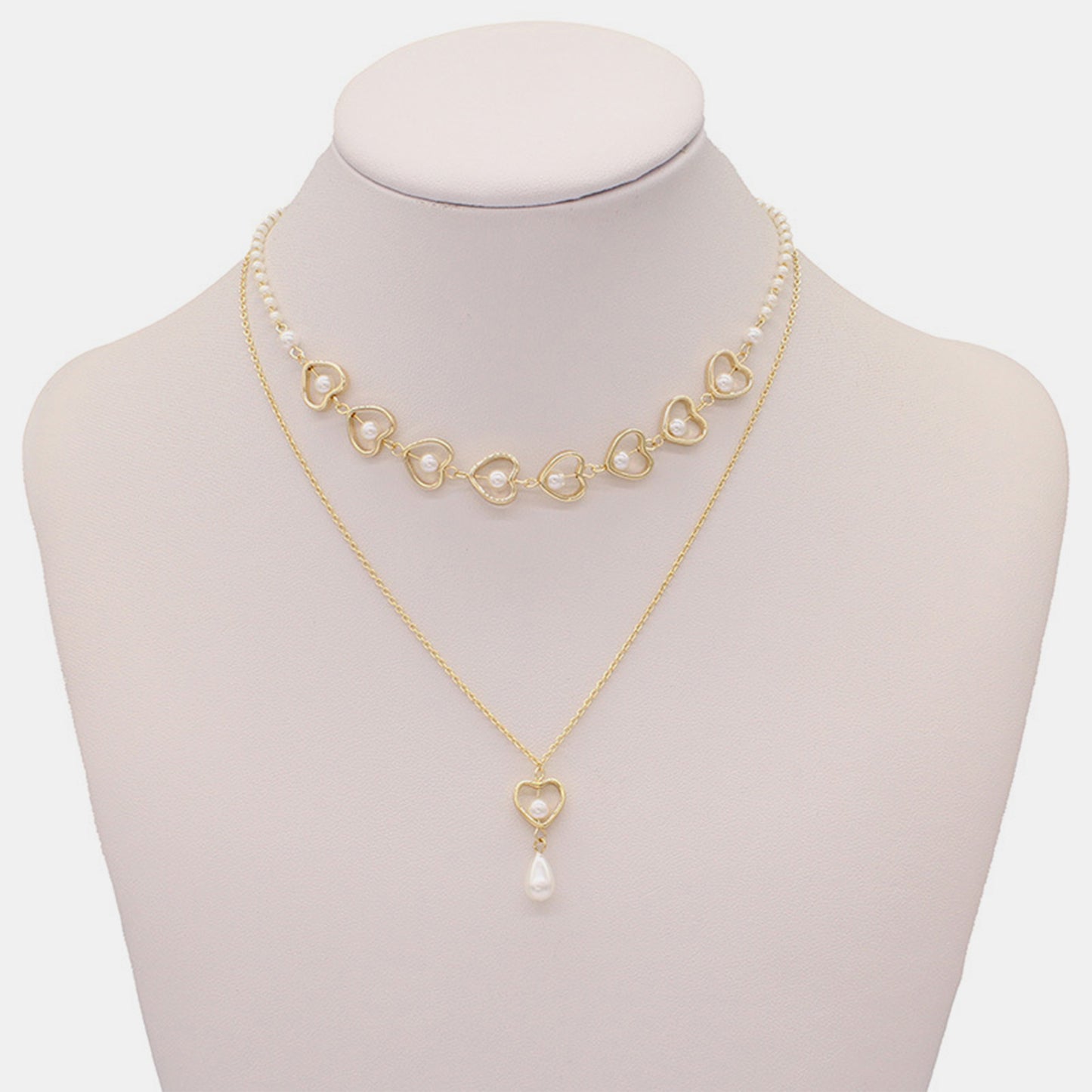 Honeybee Mumford's Double-Layered Heart & Pearl Pendant Necklace