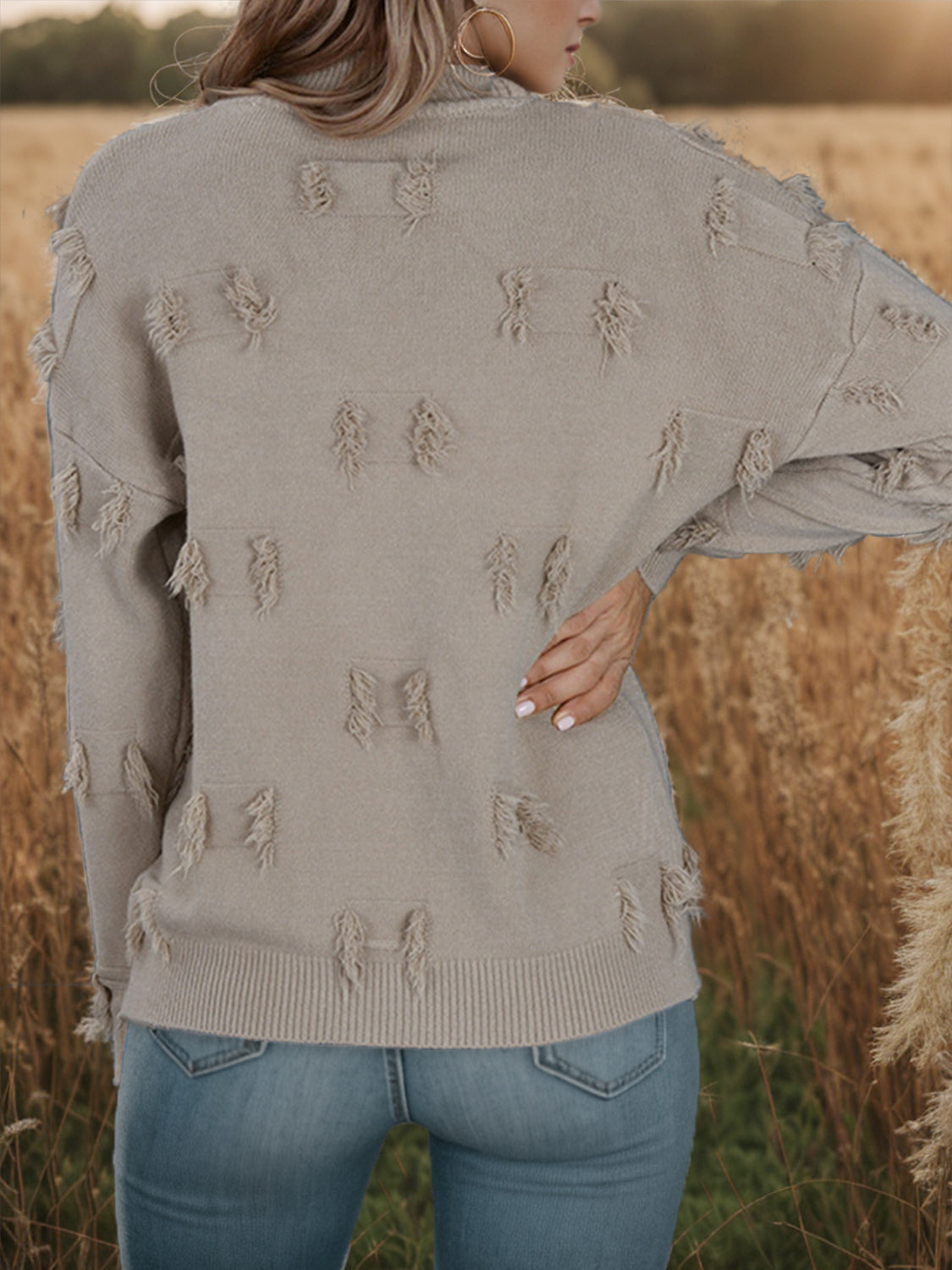 Honeybee Mumford's Fringe Detail Long Sleeve Mock Neck Sweater