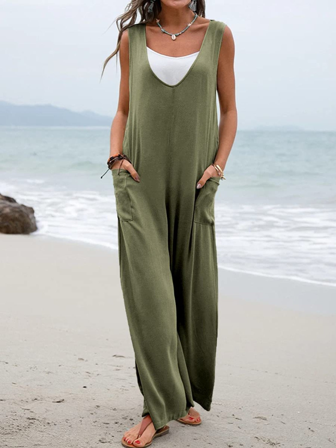 Honeybee Mumford's Full Size Wide Strap Jumpsuit with Pockets