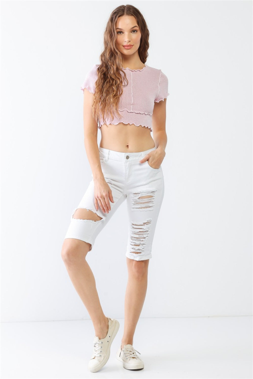 Honeybee Mumford's Distressed Bermuda Denim Shorts