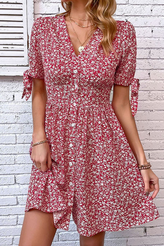 Honeybee Mumford's Floral Tied Puff Sleeve Button Front Dress