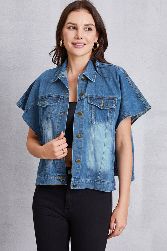 Honeybee Mumford's Pocketed Button Up Short Sleeve Denim Top