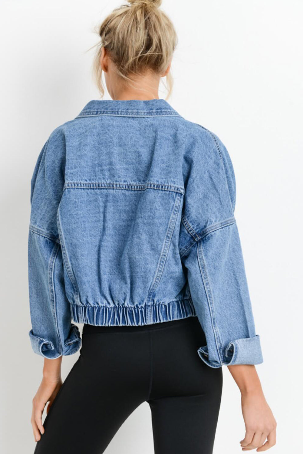 Honeybee Mumford's Sky Blue Medium Wash Chunky Cropped Denim Jacket