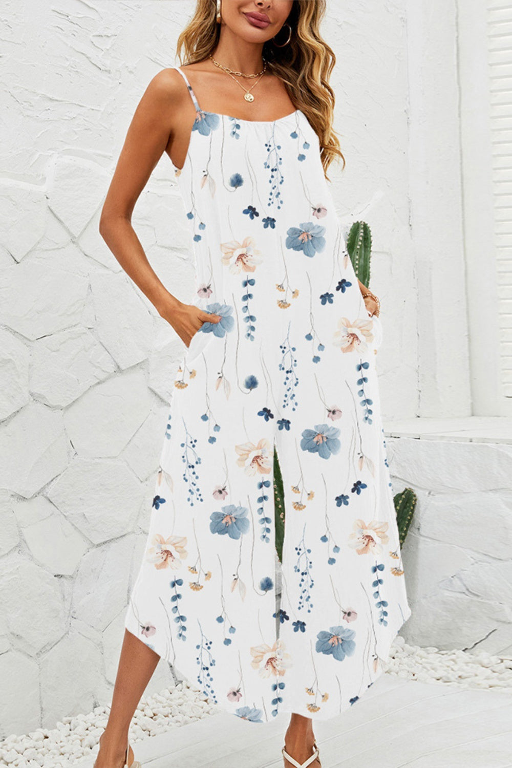 Honeybee Mumford's Printed Scoop Neck Wide Leg Jumpsuit