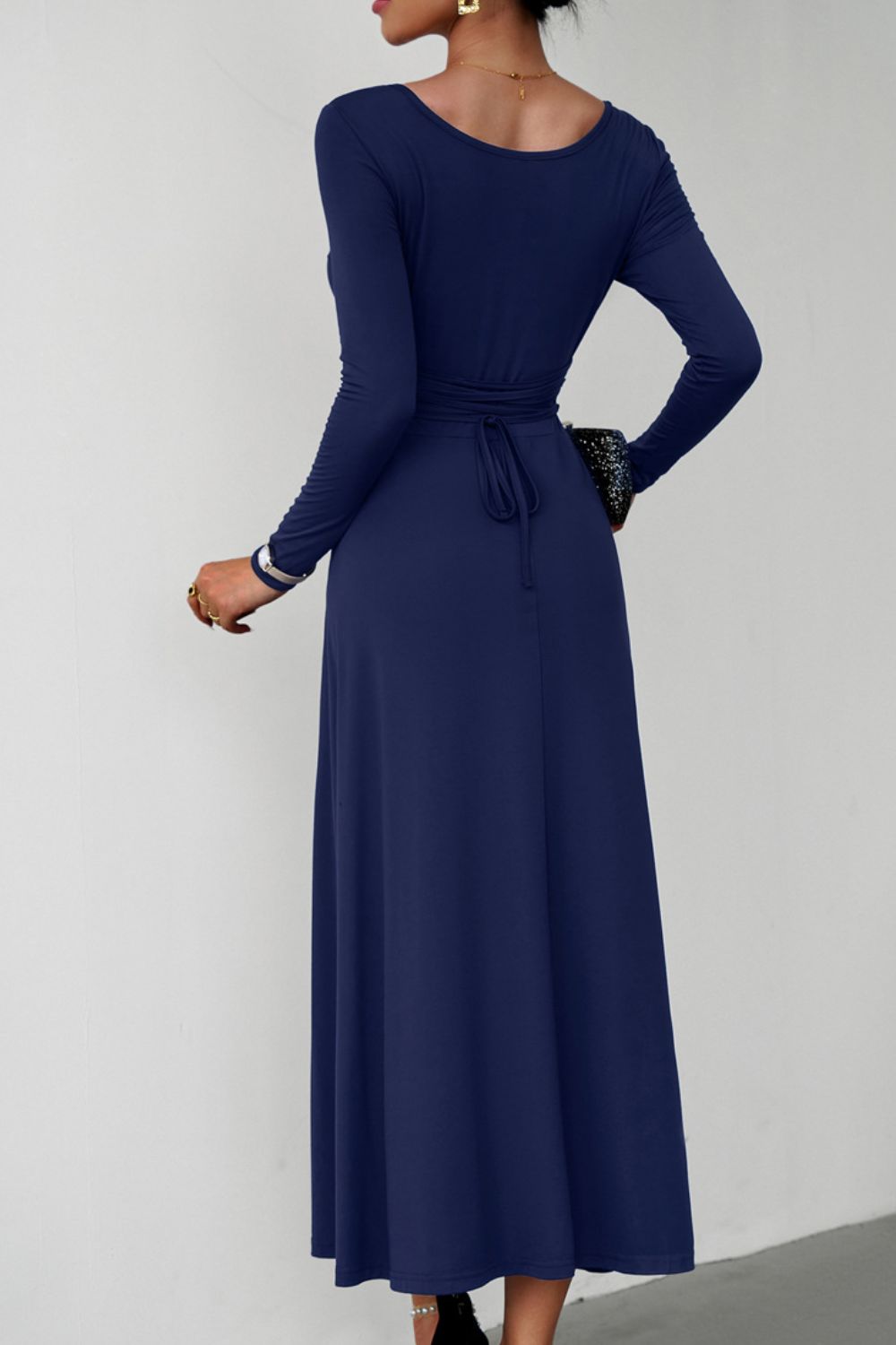 Honeybee Mumford's Scoop Neck Long Sleeve Lace-Up Maxi Dress