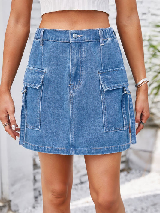 Honeybee Mumford's Pocketed Buttoned Denim Skirt