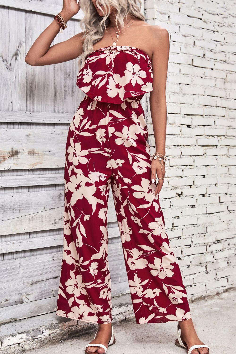 Honeybee Mumford's Floral Strapless Wide Leg Jumpsuit